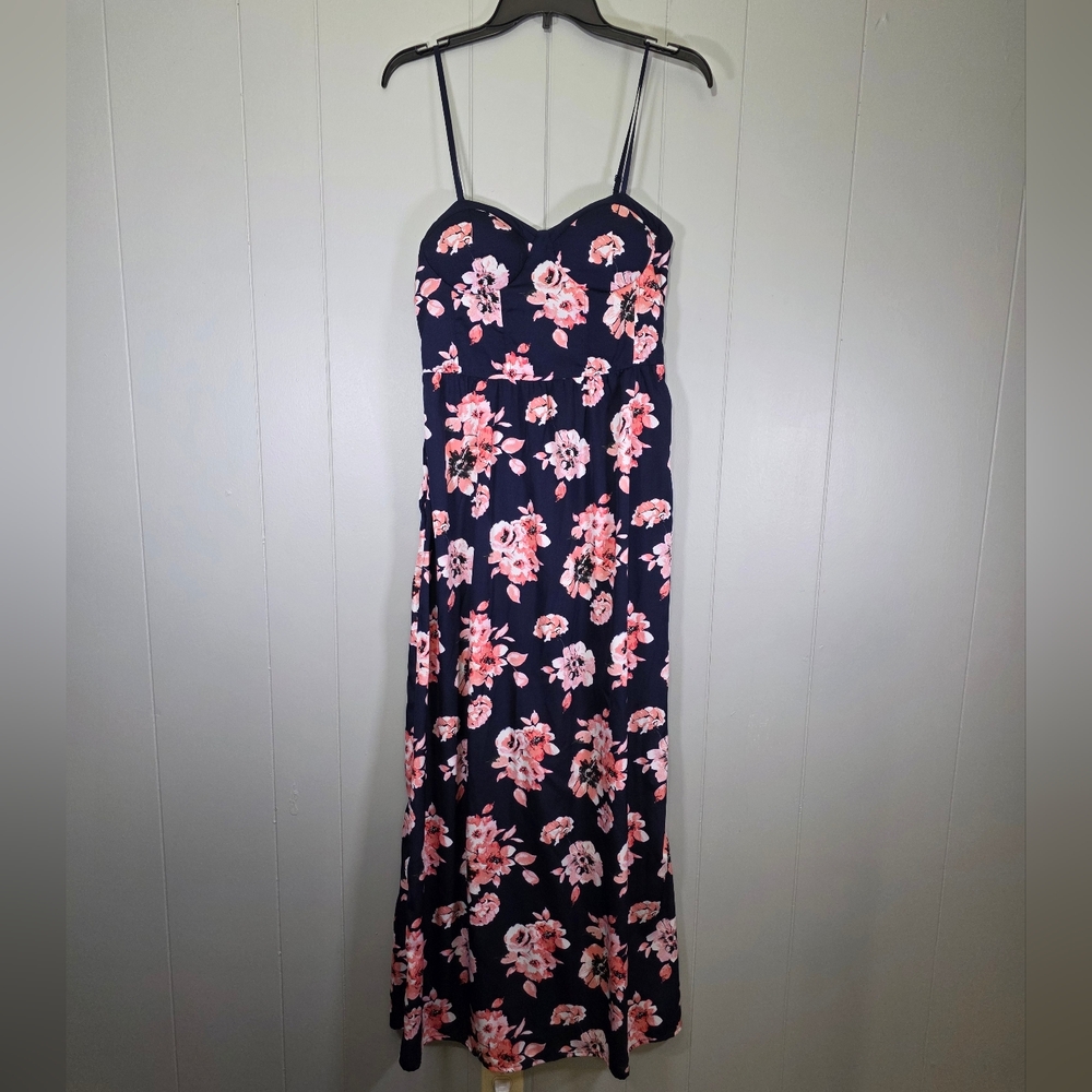 Land Of Gypsies Sleeveless Floral Navy Blue Maxi Dress Size M